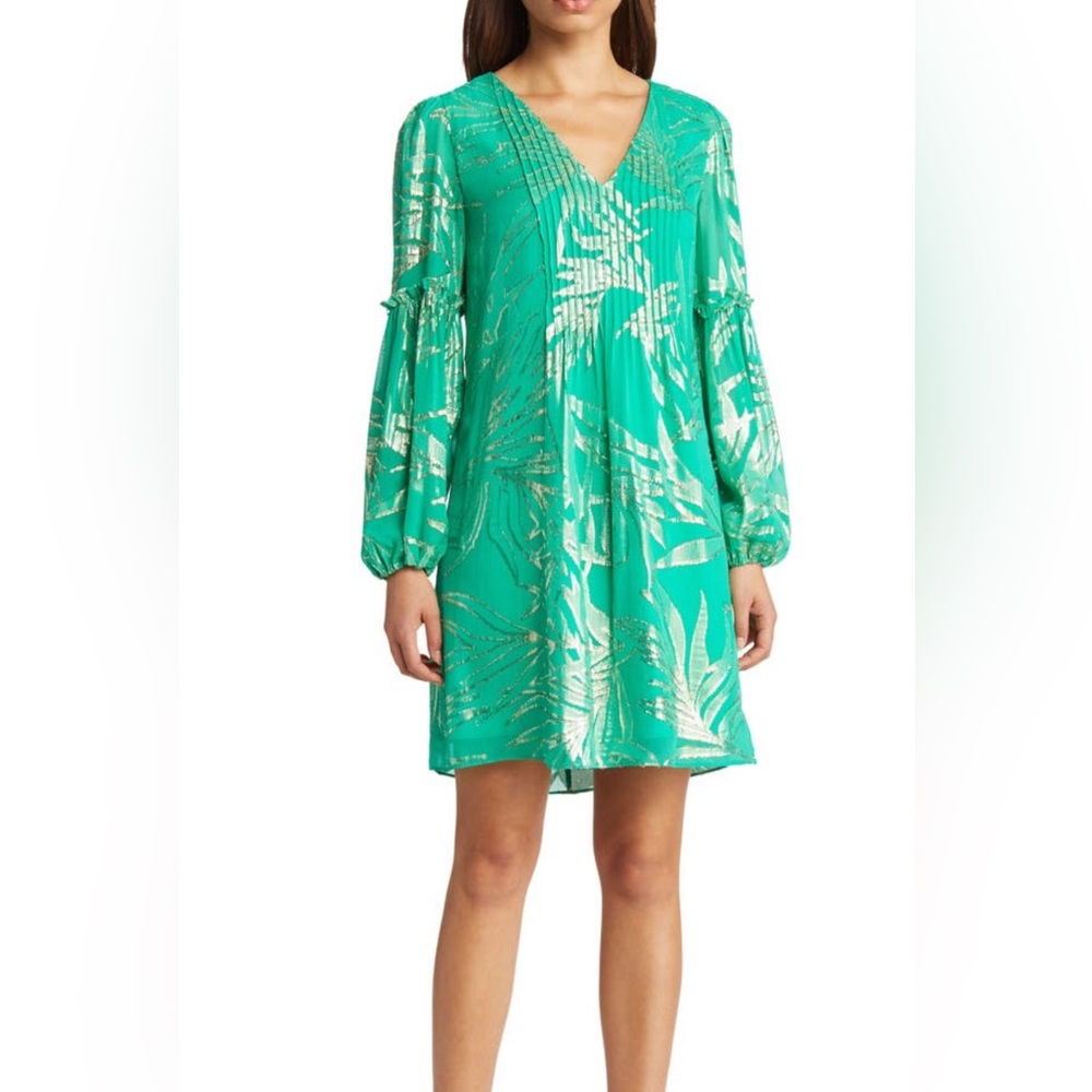 Lilly Pulitzer Cleme Silk Dress Botanical Green Palm Leaf size 6